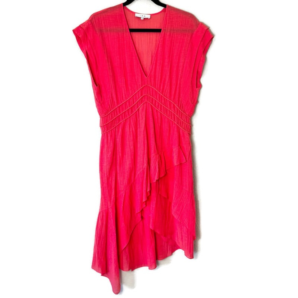 IRO Peach Orange V-Neck Ruffled Lightweight Mini Dress Size 38 Medium